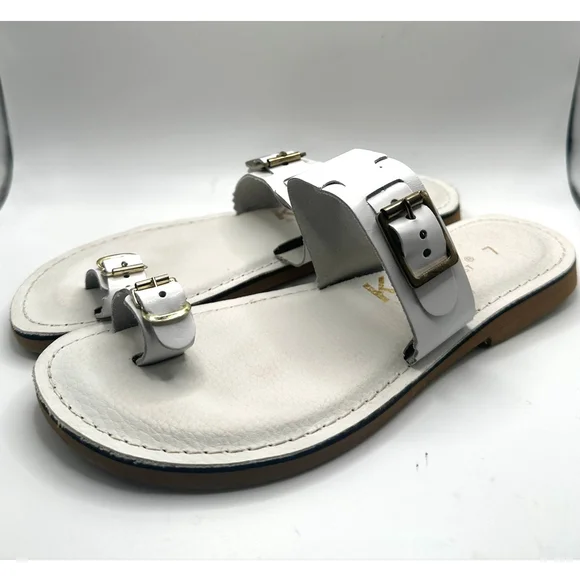 Kino White Leather sandals Sz 7 women's silver Buckle Toe Ring Sandals - Picture 5 of 7